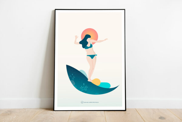 Affiche illustration surfeuse