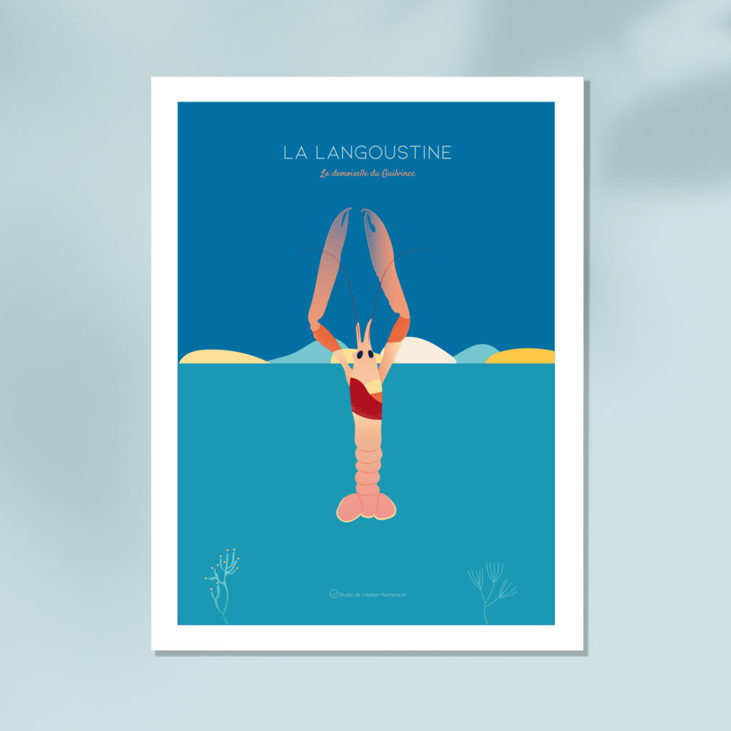 Affiche illustration langoustine Bretagne